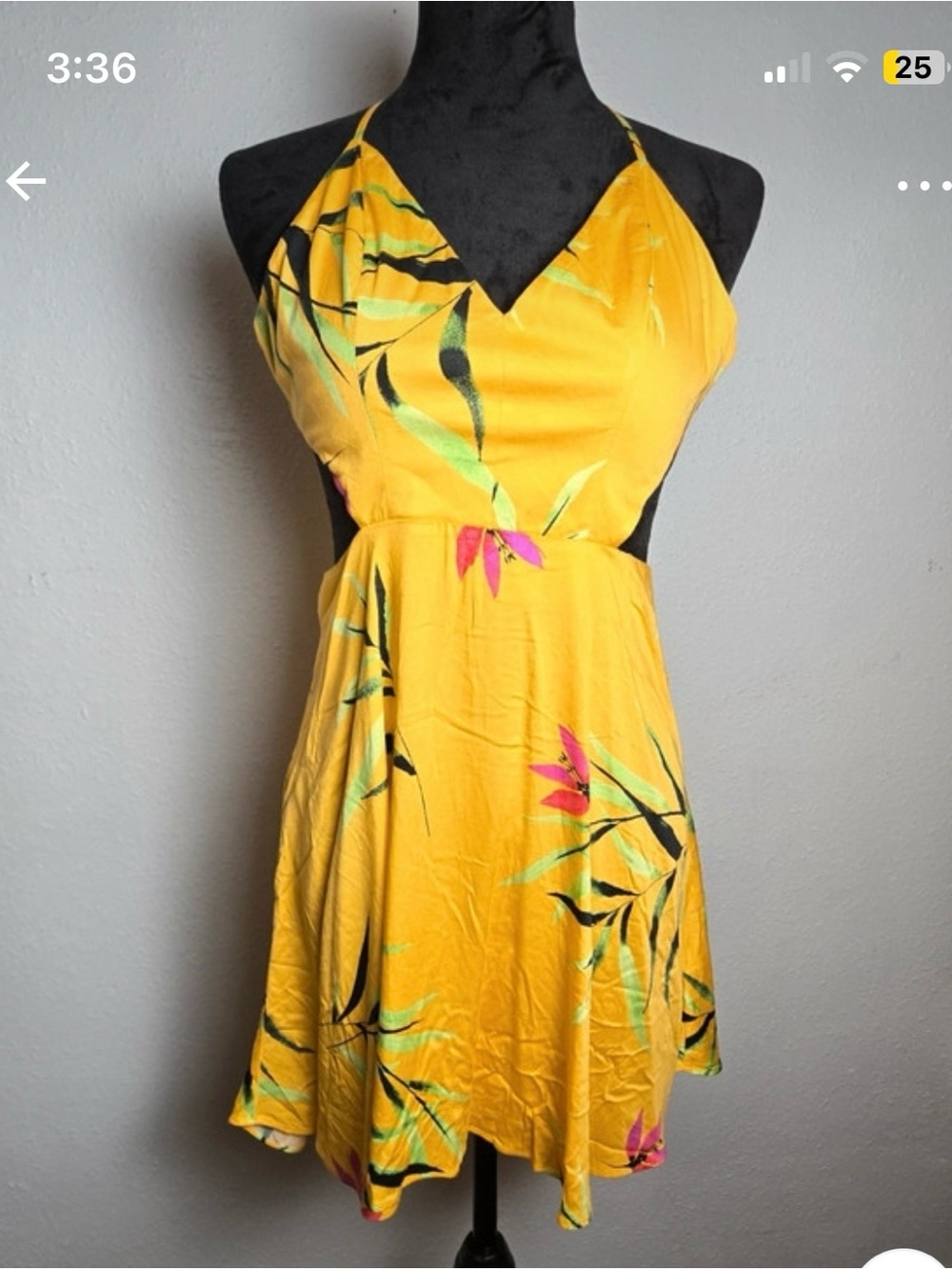 NWT Urban Outfitters Yellow Tropical Cutout Halter Festival Mini Dress L